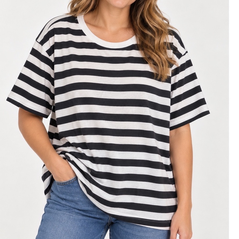 Old Navy Everywear Black White Striped Cotton T-Shirt 4X NWT 693007-00-1
